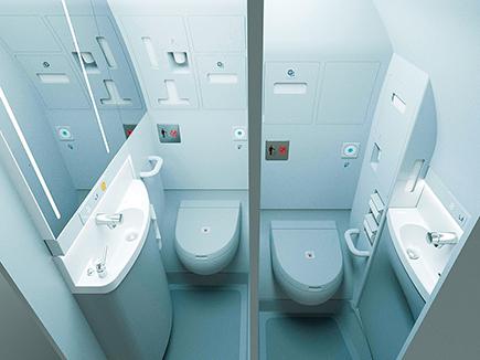 Туалеты в компоновке Space-Flex вписаны в обводы гермошпангоута, что позволяет увеличить объем салона
