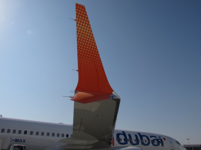 ФОТО: Первый самолет Boeing 737MAX-8 авиакомпании flydubai на Dubai Airshow 2017